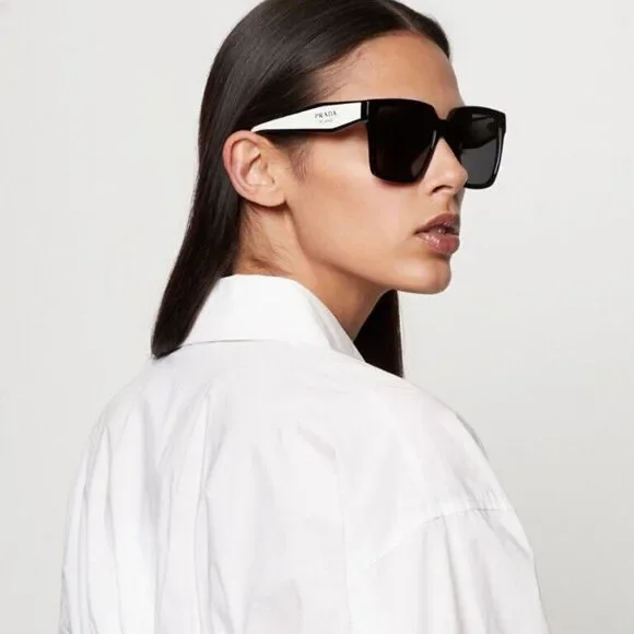 NEW Prada PR24ZS 1AB5S0 Black Dark Grey Square Oversized Women Sunglasses - Picture 5 of 16